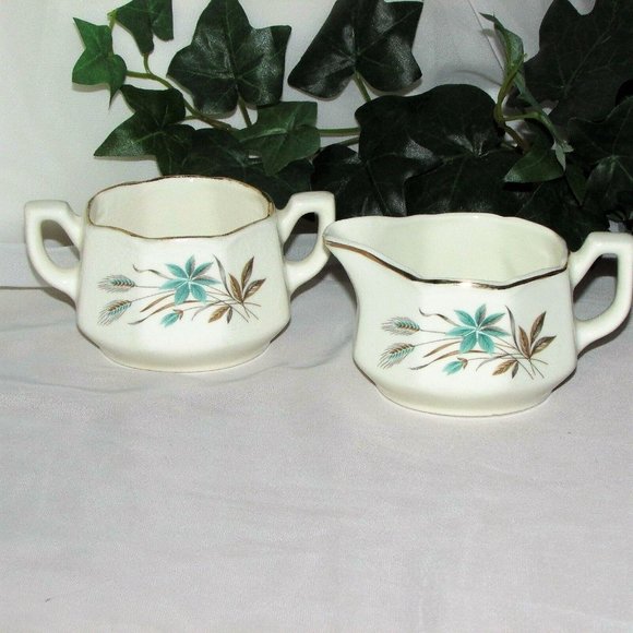 Georgian China Canadian Wheat Vintage Creamer & Sugar Bowl Set Cottagecore - Picture 11 of 11